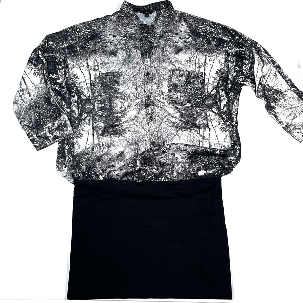 TED BAKER Mini Shirt Dress Fitted Skirt Blouson Size 0 Ted Forest print